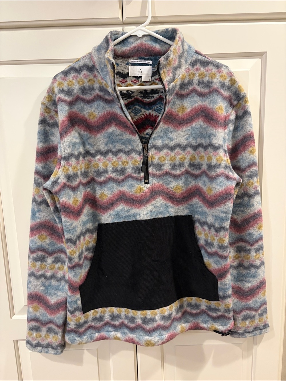 Three Dots Multicolor Wave-Pattern Quarter Zip Fleece with Black Pocket